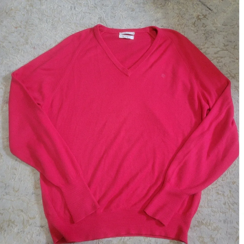 Christian Dior Vintage Pink V-Neck Sweater Mens XL Orlon Acrylic Made in USA